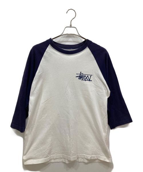 stussy（ステューシー）stussy (ステューシー) 00'sラグランTシャツ ホワイト×ネイビー サイズ:Mの古着・服飾アイテム