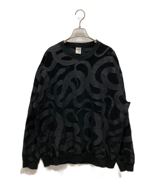 CALEE（キャリー）CALEE (キャリー) 23AW ALLOVER SNAKE PATTERN VELOUR CREW NECK SH ブラック サイズ:XLの古着・服飾アイテム