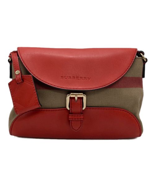 BURBERRY（バーバリー）BURBERRY (バーバリー) HENHAM CANVAS HOUSE CHECK TAN LEATHER SMALL CROSSBODY レッドの古着・服飾アイテム