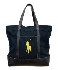 POLO RALPH LAUREN (ポロ・ラルフローレン) キャンバスレザービッグトートバッグ ブラック