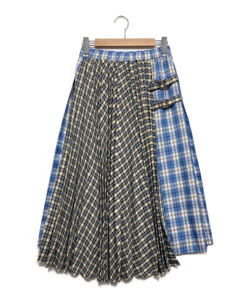 Candy Stripper（キャンディーストリッパー）Candy Stripper (キャンディーストリッパー) ASYMMETRIC WRAP CHECK PLEATS SKIRT スカイブルー サイズ:2の古着・服飾アイテム