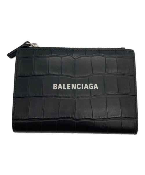 BALENCIAGA（バレンシアガ）BALENCIAGA (バレンシアガ) クロコ型押し2つ折り財布 ブラックの古着・服飾アイテム