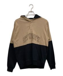 stussy（ステューシー）の古着「ブロックフーデッドジャージー」｜ベージュ×ブラック