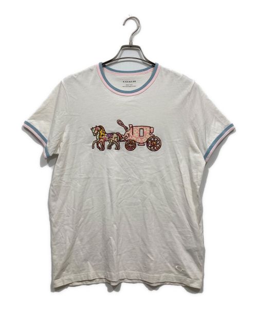 COACH（コーチ）COACH (コーチ) パッチワーク ホース アンド キャリッジ Tシャツ ホワイト サイズ:Mの古着・服飾アイテム