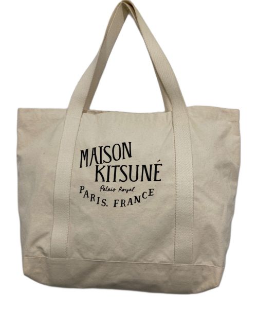 maison kitsune（メゾンキツネ）maison kitsune (メゾンキツネ) ロゴプリントトートバッグ アイボリーの古着・服飾アイテム