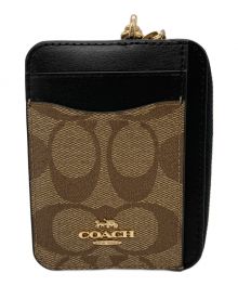 COACH（コーチ）の古着「ジップ カード ケース ブロックド シグネチャー キャンバス」｜ベージュ