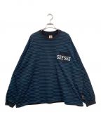 SEESEE×URBSシーシー×ユーアールビーエス）の古着「別注 SUPERBIG FLAT LONG-SLEEVE BOADER TEE」｜ブラック×ブルー