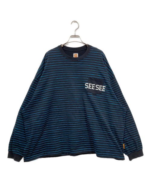 SEESEE（シーシー）SEESEE (シーシー) URBS (ユーアールビーエス) 別注 SUPERBIG FLAT LONG-SLEEVE BOADER TEE ブラック×ブルー サイズ:XLの古着・服飾アイテム