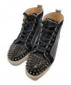 Christian Louboutinクリスチャン・ルブタン）の古着「スタッズハイカットスニーカー / LOU SPIKES ORLATO FLAT PAT / TIS WET /VV MESH」｜ブラック×グレー