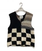 NOMA t.d.ノーマティーディー）の古着「Patchwork Hand-knit Vest」｜ホワイト×ブラック