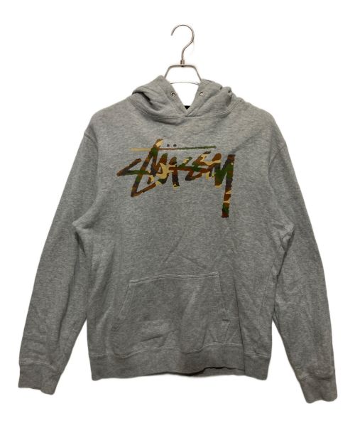 stussy（ステューシー）stussy (ステューシー) ロゴプルオーバーパーカー グレー サイズ:Mの古着・服飾アイテム