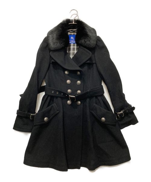 BURBERRY BLUE LABEL（バーバリーブルーレーベル）BURBERRY BLUE LABEL (バーバリーブルーレーベル) ラビットファー付きウールコート ブラック サイズ:38の古着・服飾アイテム