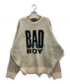 BADBOYバッドボーイ）の古着「MOHAIR TOUCH LOGO JQD BIG KNIT」｜ベージュ