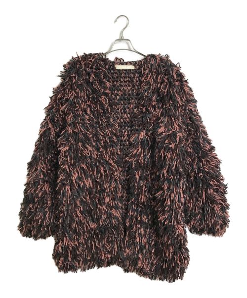 LEINWANDE（ラインヴァンド）LEINWANDE (ラインヴァンド) Hand Fringe Knit Coat フリンジニットコート ピンク サイズ:FREEの古着・服飾アイテム