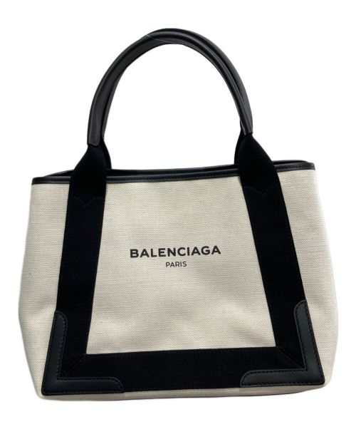 BALENCIAGA（バレンシアガ）BALENCIAGA (バレンシアガ) ネイビーカバキャンバストートバッグ/339933・1081 ホワイト×ブラックの古着・服飾アイテム