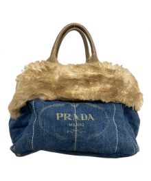 PRADA（プラダ）の古着「ファー付デニムトートバッグ/BN2182」｜インディゴ