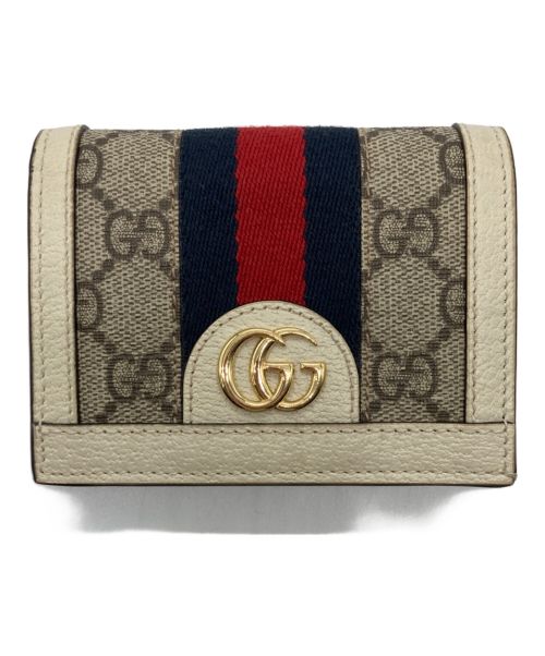 GUCCI（グッチ）GUCCI (グッチ) GG 二つ折り財布/オフディアコンパクト ホワイト×ブラウンの古着・服飾アイテム