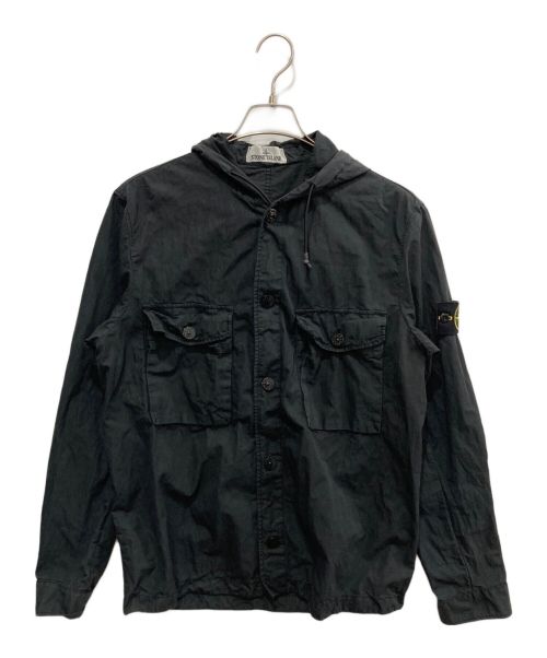 STONE ISLAND（ストーンアイランド）STONE ISLAND (ストーンアイランド) ガーメントダイ コットンナイロンフーデッドシャツブルゾン ブラック サイズ:Mの古着・服飾アイテム