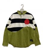 WANNAワナ）の古着「In bloom stripe rugger shirts」｜グリーン×ホワイト