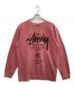 stussyステューシー）の古着「ワールドツアープリントスウェット」｜ピンク