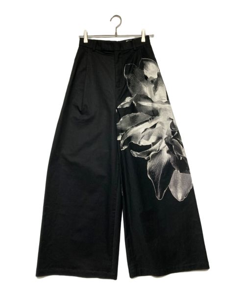 TAAKK（ターク）TAAKK (ターク) PIGMENT FLOWER WIDE TROUSERS(ピグメント フラワー ワイド トラウザーズ) ブラック サイズ:2の古着・服飾アイテム