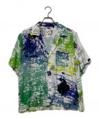 uniform experimentユニフォームエクスペリメント）の古着「ASGER JORN FIN DE COPENHAGUE BIG OPEN COLLAR SHIR」｜ブルー×グリーン