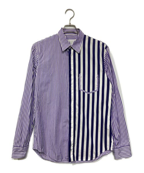 Maison Margiela 10（メゾンマルジェラ 10）Maison Margiela 10 (メゾンマルジェラ 10) COMBO STRIPE SHIRT　ストライプシャツ パープル×ネイビー サイズ:40の古着・服飾アイテム