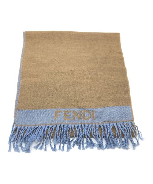 FENDI（フェンディ）FENDI (フェンディ) ロゴウールストール　ブラウン　スカイブルー　 ベージュ×ブルー サイズ:実寸参照の古着・服飾アイテム