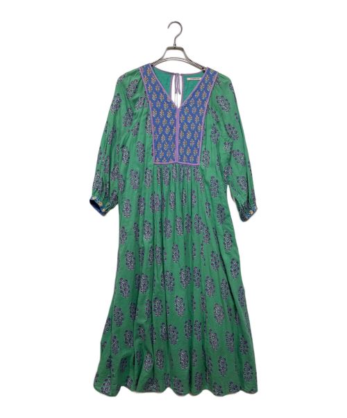 ne quittez pas（ヌキテパ）ne quittez pas (ヌキテパ) 23SS Combination Ethnic Print Gather Dress グリーン サイズ:Mの古着・服飾アイテム