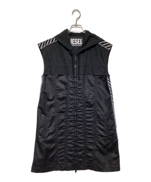 DIESEL（ディーゼル）DIESEL (ディーゼル) フード付ロングベスト ブラック サイズ:XSの古着・服飾アイテム