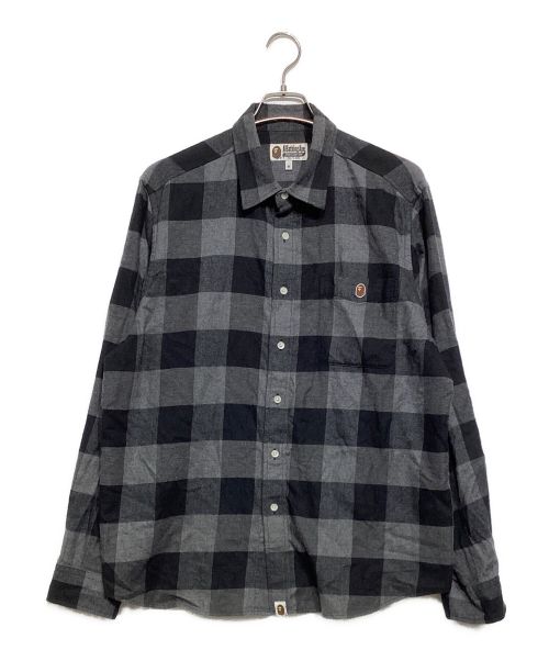 A BATHING APE（アベイシングエイプ）A BATHING APE (アベイシングエイプ) COLLEGE BLOCK CHECK RELAXED FIT SHIRT ブラック サイズ:Mの古着・服飾アイテム