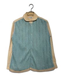 TTT MSW（ティー）の古着「Knit Cardigan Docking Shirt」｜ベージュ×ブルー