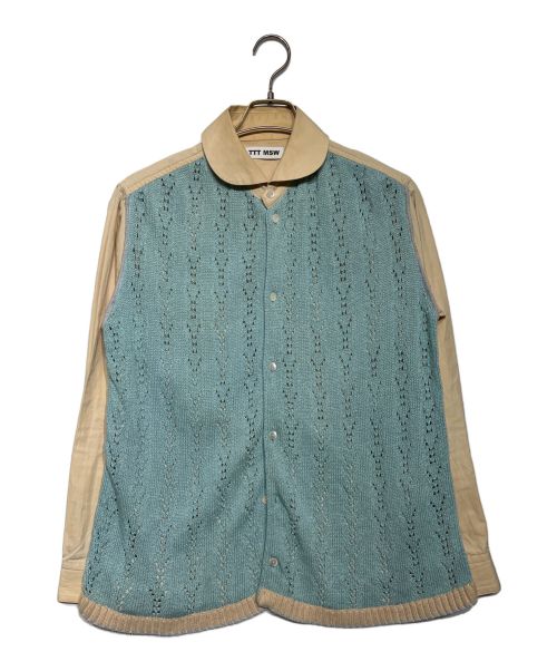 TTT MSW（ティー）TTT MSW (ティー) Knit Cardigan Docking Shirt ベージュ×ブルー サイズ:Lの古着・服飾アイテム