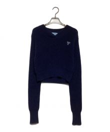 PRADA（プラダ）の古着「Branded Cropped Cotton-Knitted Jumper」｜ネイビー