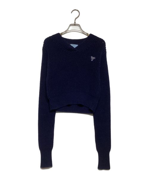 PRADA（プラダ）PRADA (プラダ) Branded Cropped Cotton-Knitted Jumper ネイビー サイズ:38の古着・服飾アイテム