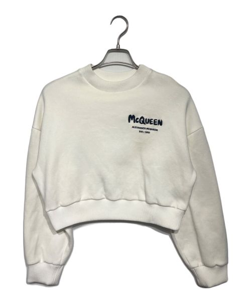 ALEXANDER McQUEEN（アレキサンダーマックイーン）ALEXANDER McQUEEN (アレキサンダーマックイーン) ロゴ刺繍クロップドスウェット ホワイト サイズ:42の古着・服飾アイテム