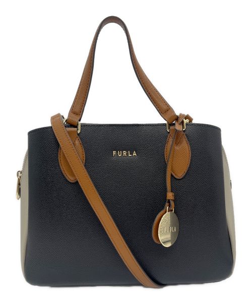 FURLA（フルラ）FURLA (フルラ) MINERVA2wayショルダーバッグ ゲレージュ×ブラックの古着・服飾アイテム