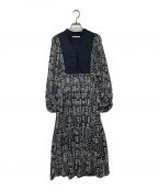 ne quittez pasヌキテパ）の古着「Modal Satin Patch Work Print Dress」｜ブラック