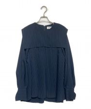 ENFOLD (エンフォルド) STRIPE PLEATS PULLOVER ネイビー サイズ:38