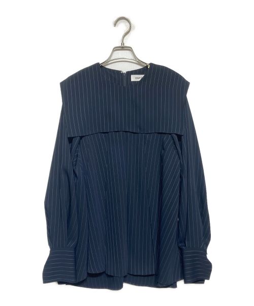 ENFOLD（エンフォルド）ENFOLD (エンフォルド) STRIPE PLEATS PULLOVER ネイビー サイズ:38の古着・服飾アイテム