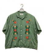 DISCOVEREDディスカバード）の古着「FLOWER STITCH S/S OPEN COLLAR SHIRTS」｜グリーン