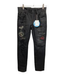 Hysteric Glamour（ヒステリックグラマー）の古着「HG PATCH DENIM 転写デニムパンツ」｜ブラック