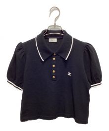 CELINE（セリーヌ）の古着「トリオンフ刺繍クロップドポロシャツ／Cropped Triomphe Polo Shirt／23SS」｜ブラック