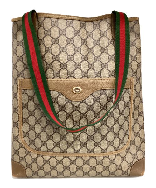 GUCCI（グッチ）GUCCI (グッチ) オールドグッチ シェリーライン GGプラス トートバッグ コーティングキャンバストートバッグ ブラウンの古着・服飾アイテム