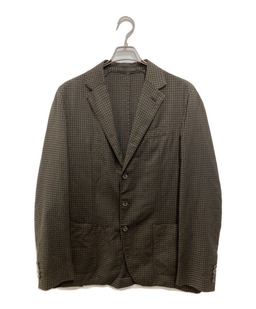 CARUSO（カルーゾ）CARUSO (カルーゾ) ウールモヘア チェック 3B テーラードジャケット ブラウン サイズ:50の古着・服飾アイテム