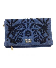 PRADA（プラダ）の古着「デニム 刺繍クラッチバッグ」｜インディゴ