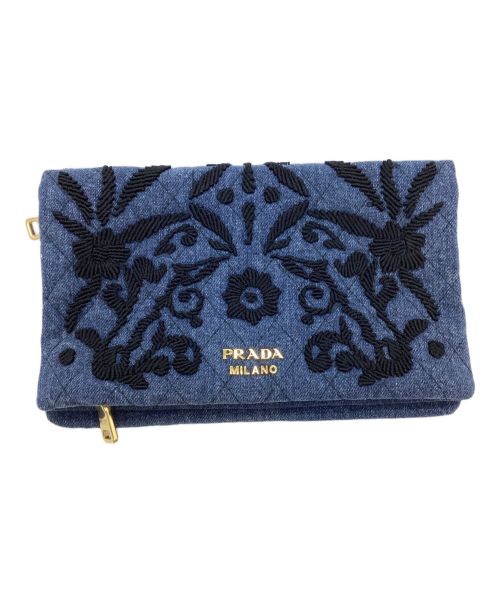 PRADA（プラダ）PRADA (プラダ) デニム 刺繍クラッチバッグ インディゴ サイズ:表記なしの古着・服飾アイテム