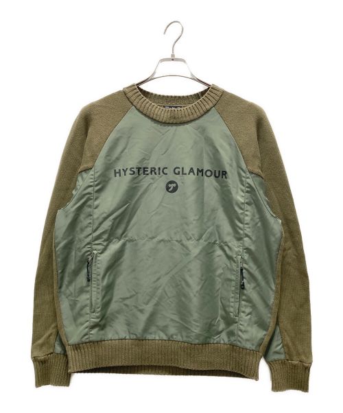 Hysteric Glamour（ヒステリックグラマー）Hysteric Glamour (ヒステリックグラマー) プリントロゴ 異素材ニット カーキ サイズ:Mの古着・服飾アイテム