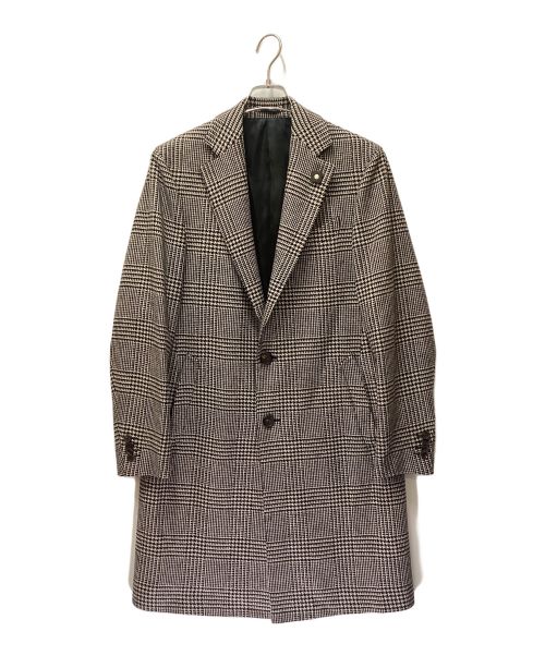 LARDINI（ラルディーニ）LARDINI (ラルディーニ) ウールハウンドトゥースチェスターコート グレー サイズ:48の古着・服飾アイテム