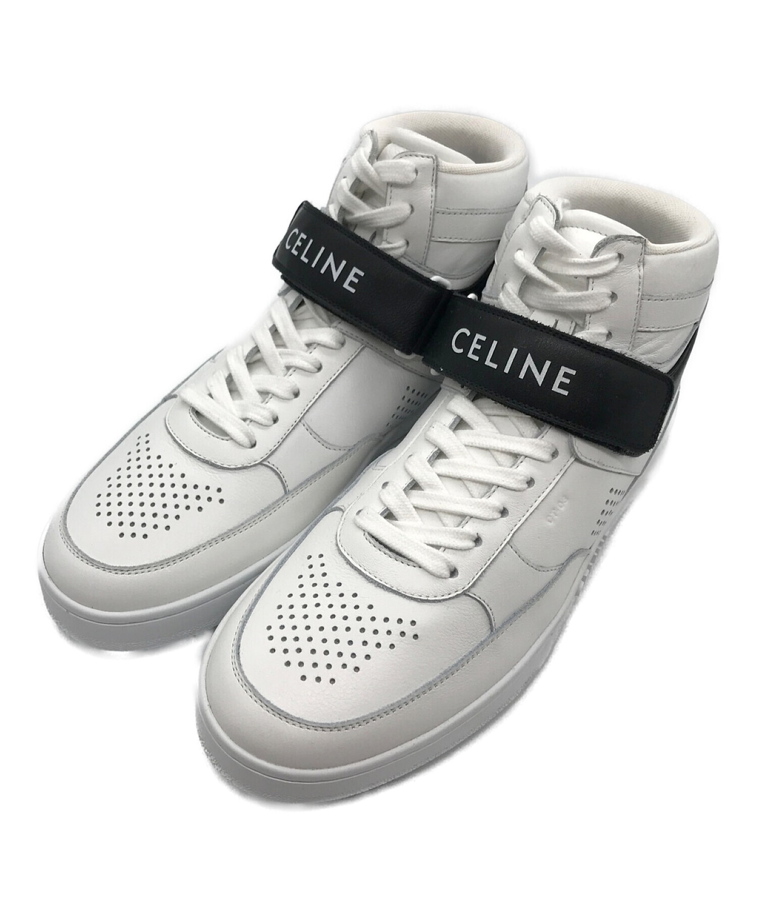 CELINE (セリーヌ) ベルクロハイカットスニーカー ホワイト×ブラック サイズ:SIZE 42